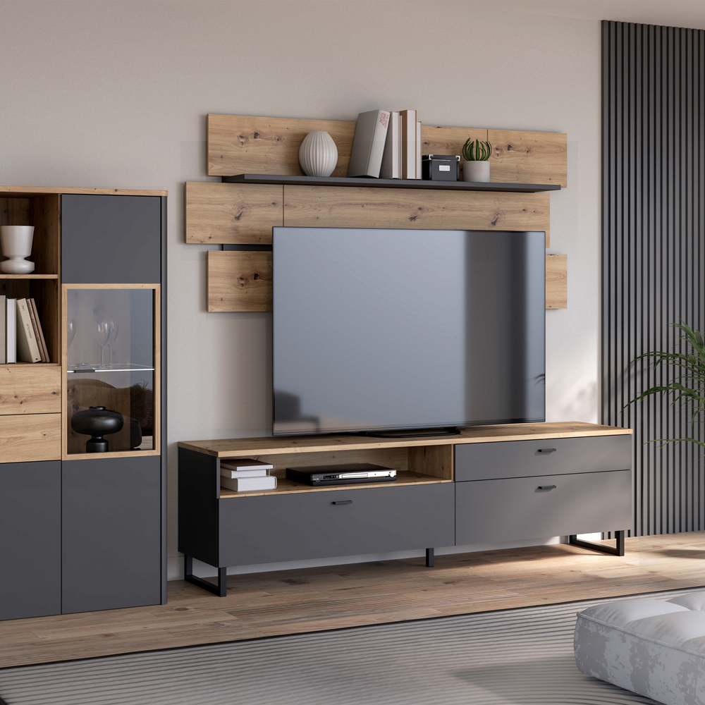 Florence Klara 2 Door Single Drawer Single Shelf Grey and Oak TV Unit Image 7