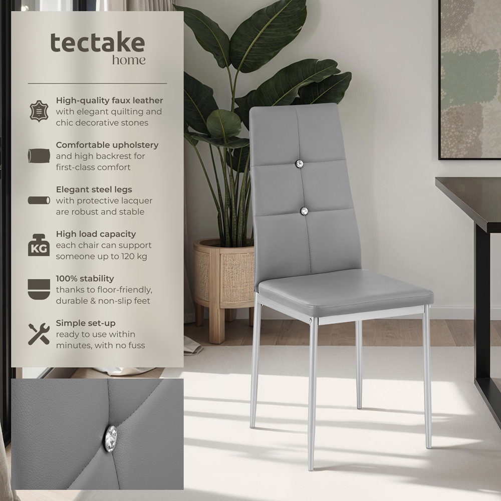 tectake Set of 8 Grey Rhinestone Highlight Dining Chairs Image 4