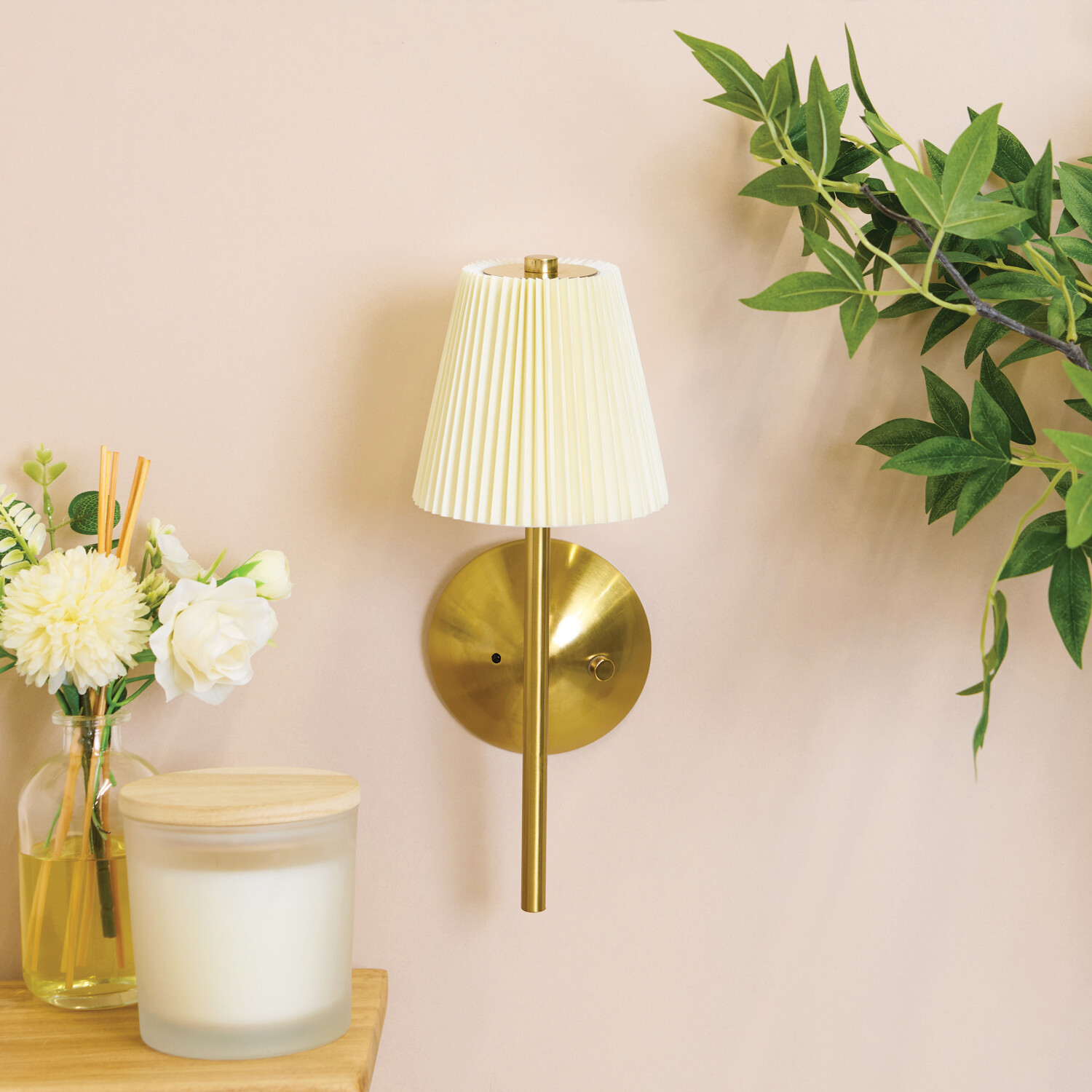 Battery Operated Pleated Wall Light Cream and Gold Image 4