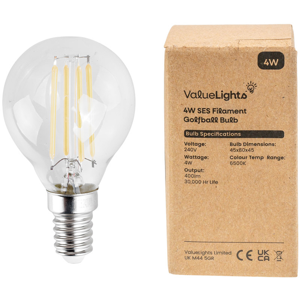 ValueLights Vintage 4W 6500K Cool White E14 Golfball LED Light Bulb 4 Pack Image 2