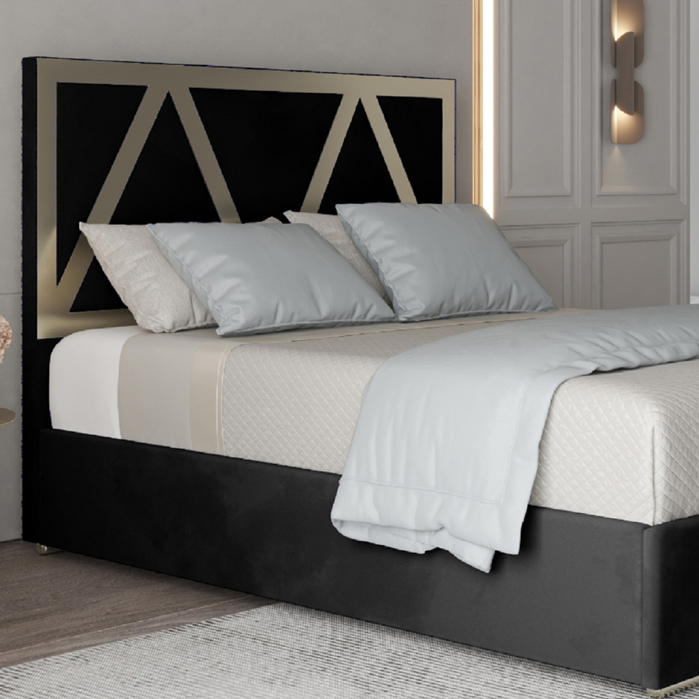 Alison Black Double Velvet Upholstered Metal Bed Frame with Panelled Headboard Image 3