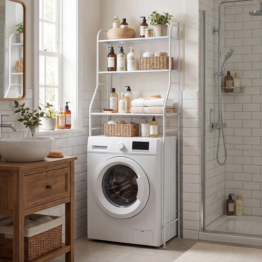 Living and Home 3 Shelf White Over-Washing Machine Storage Rack Image 8