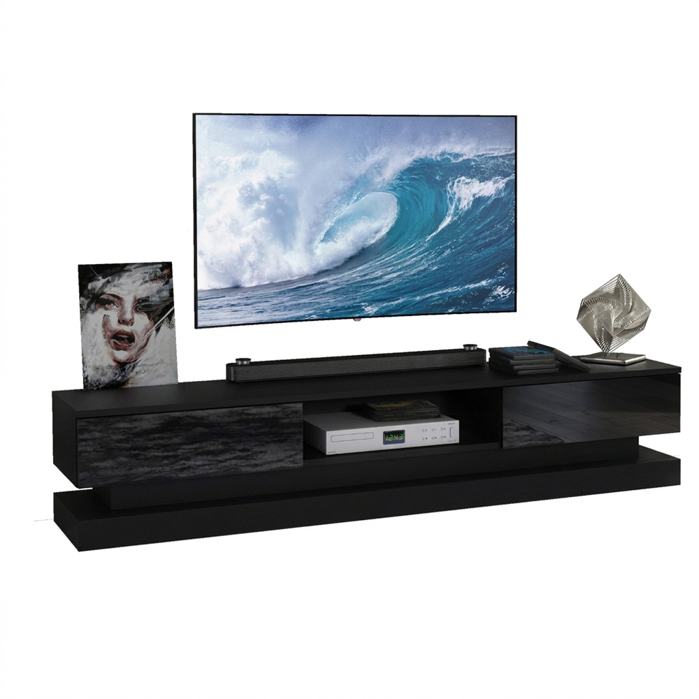 Creative Furniture Bloom Black and Black Gloss 2 Door Single Shelf TV Unit Image 3