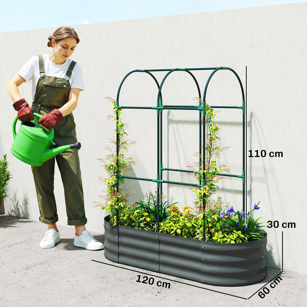 Outsunny Dark Grey Galvanised Raised Garden Bed with Trellis 140 x 60 x 120cm Image 9