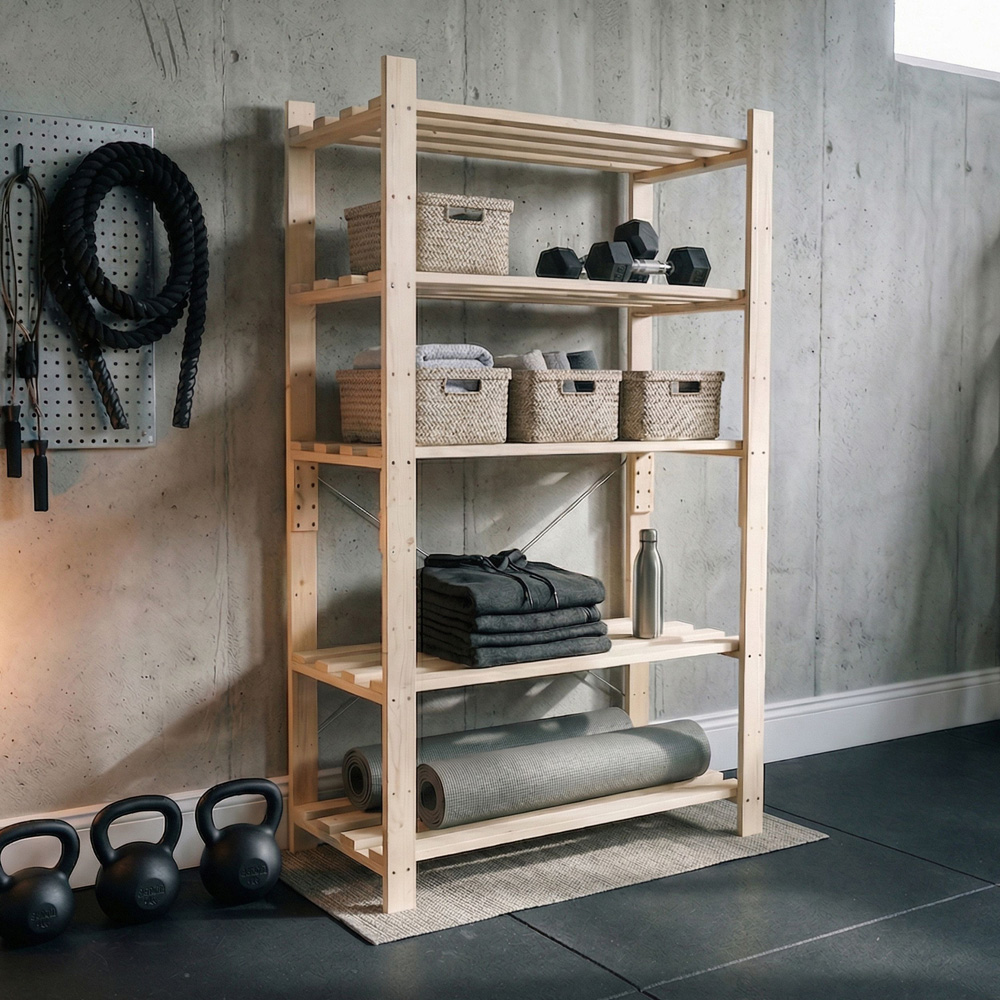 Core Products 5 Shelf Pre-Sanded Finish Pine Slatted Heavy Duty Freestanding Storage Unit Image 6