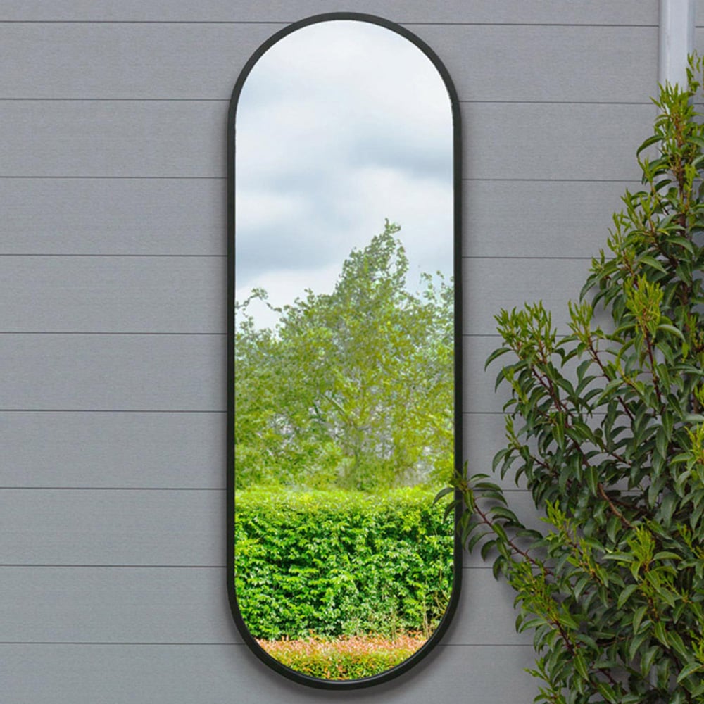 MirrorOutlet The Vultus Black Metal Double Arched Garden Wall Mirror 160 x 55cm Image 2