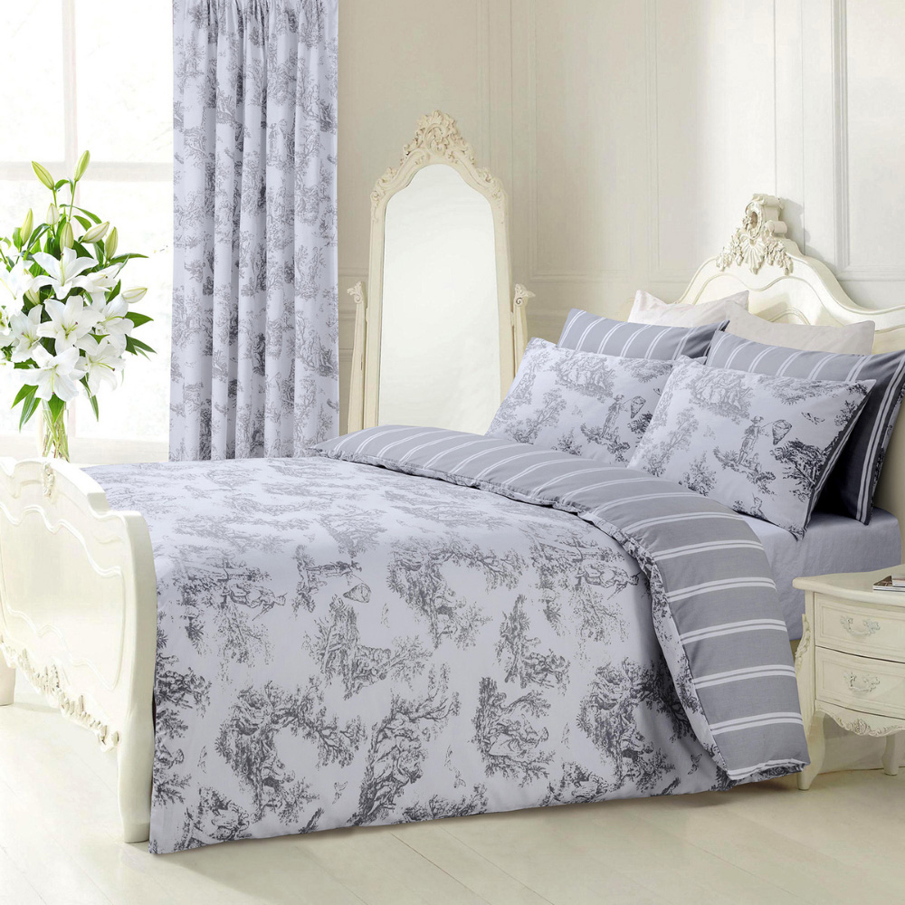 Velosso Toile De Jouy Super King Grey Duvet Set Image 1
