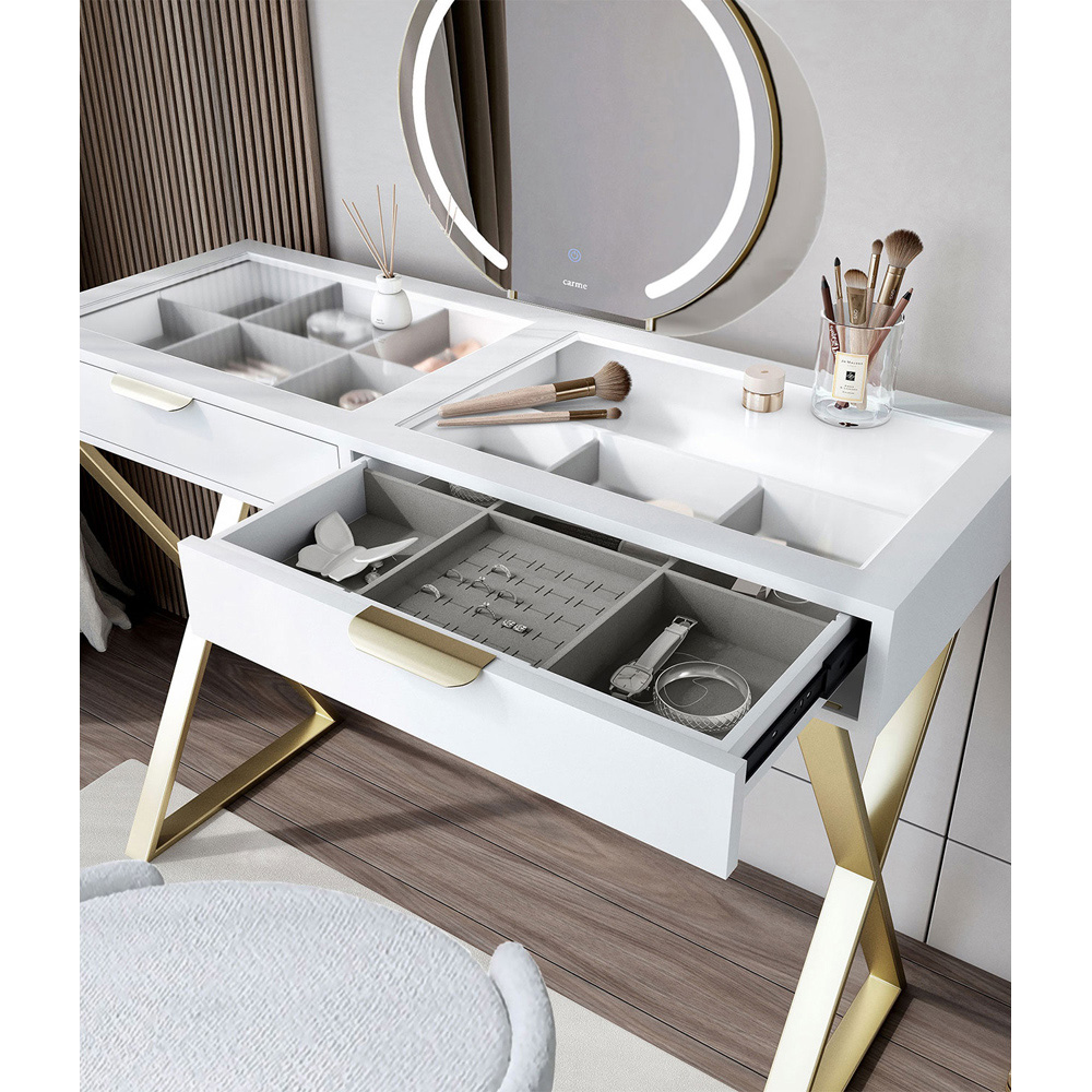 CARME Home Jess White and Gold Maisie Touch Sensor LED Mirror Dressing Table Image 5