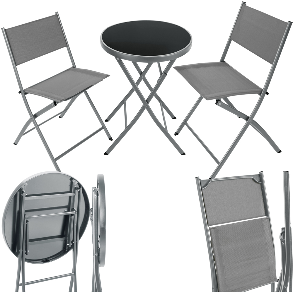 tectake 2 Seater Grey Foldable Bistro Set Image 2
