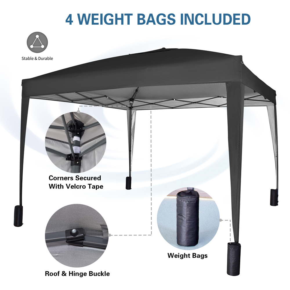 Black Pop Up Outdoor Canopy Tent with Removable Sidewalls 3 x 3m Image 6