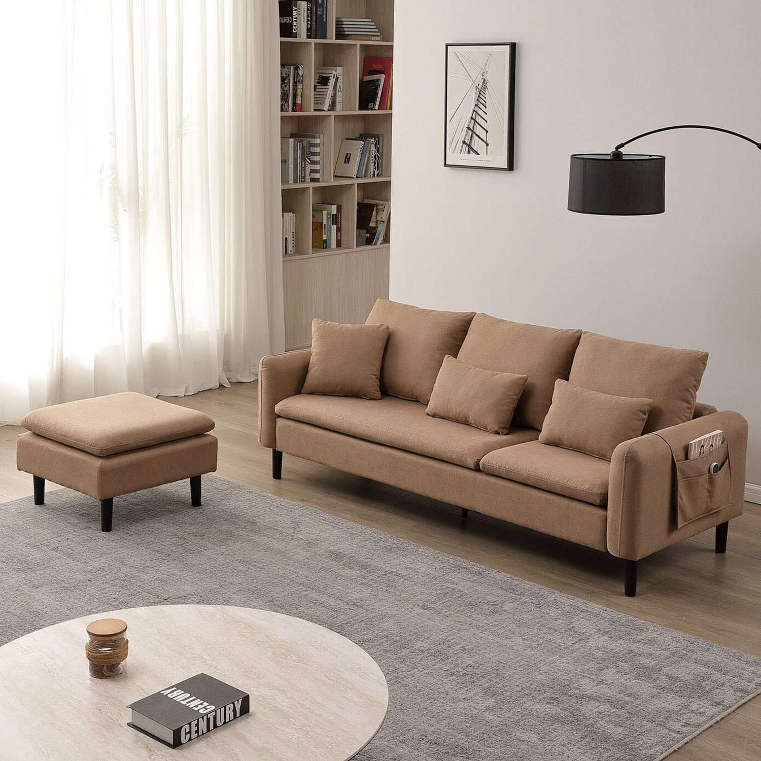 Sable 3 Seater Brown Fabric Sofa Image 3
