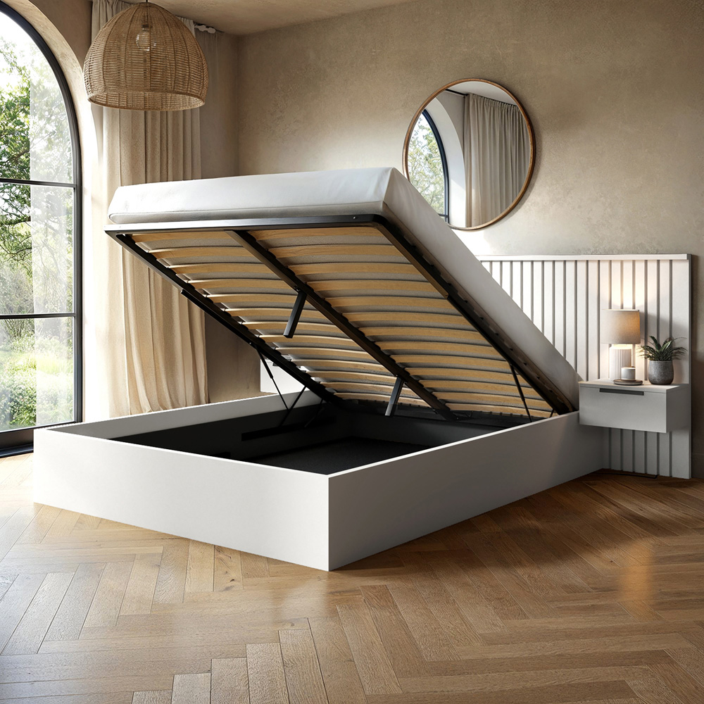 Solace+Co Taylor King Size White Hotel Ottoman Bed with Side Table Image 4