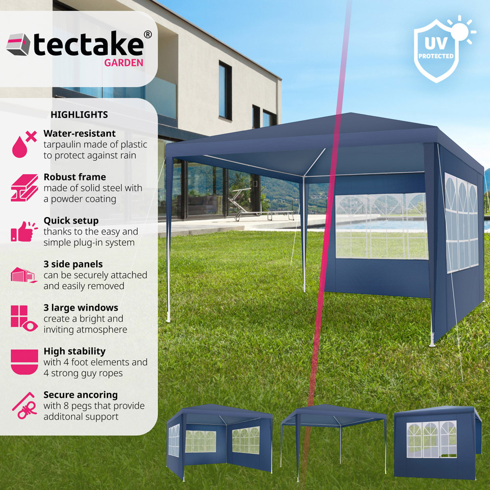 tectake Baraban Blue 3 Side Panel Gazebo Image 6