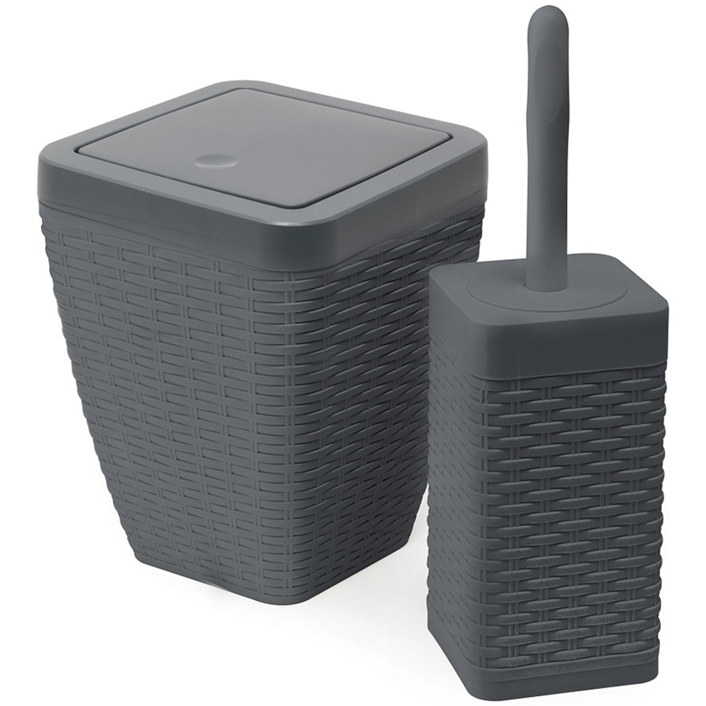 Addis Charcoal Faux Rattan Square Bathroom Set Image 1