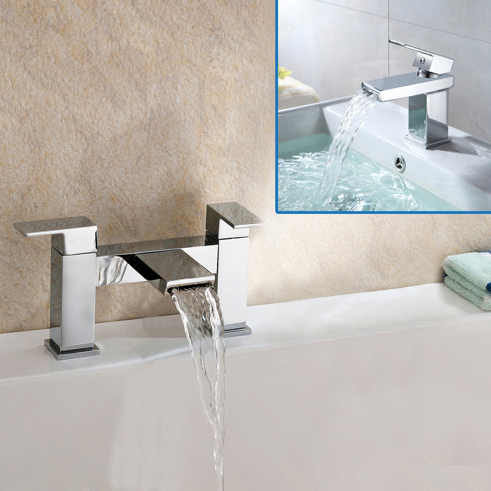 Nes Home Gaze Waterfall Chrome Bath Filler Mixer and Basin Mono Tap Image 2