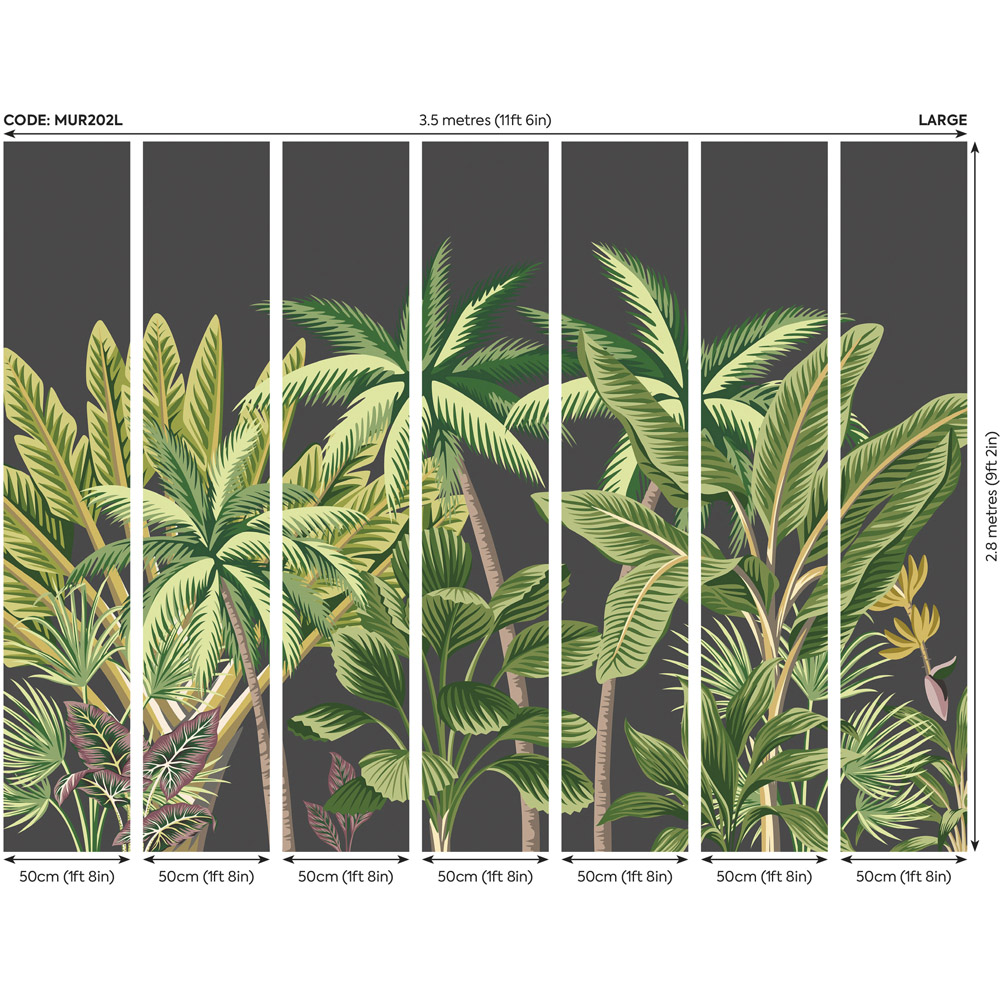 Origin Murals Tropical Palm Trees Black Wall Mural Image 3