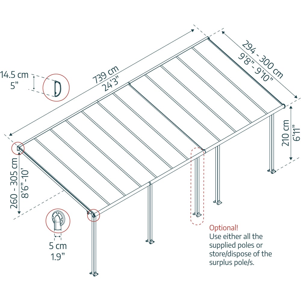 Palram Canopia Olympia Grey Clear 3 x 7.30m Patio Cover Image 5
