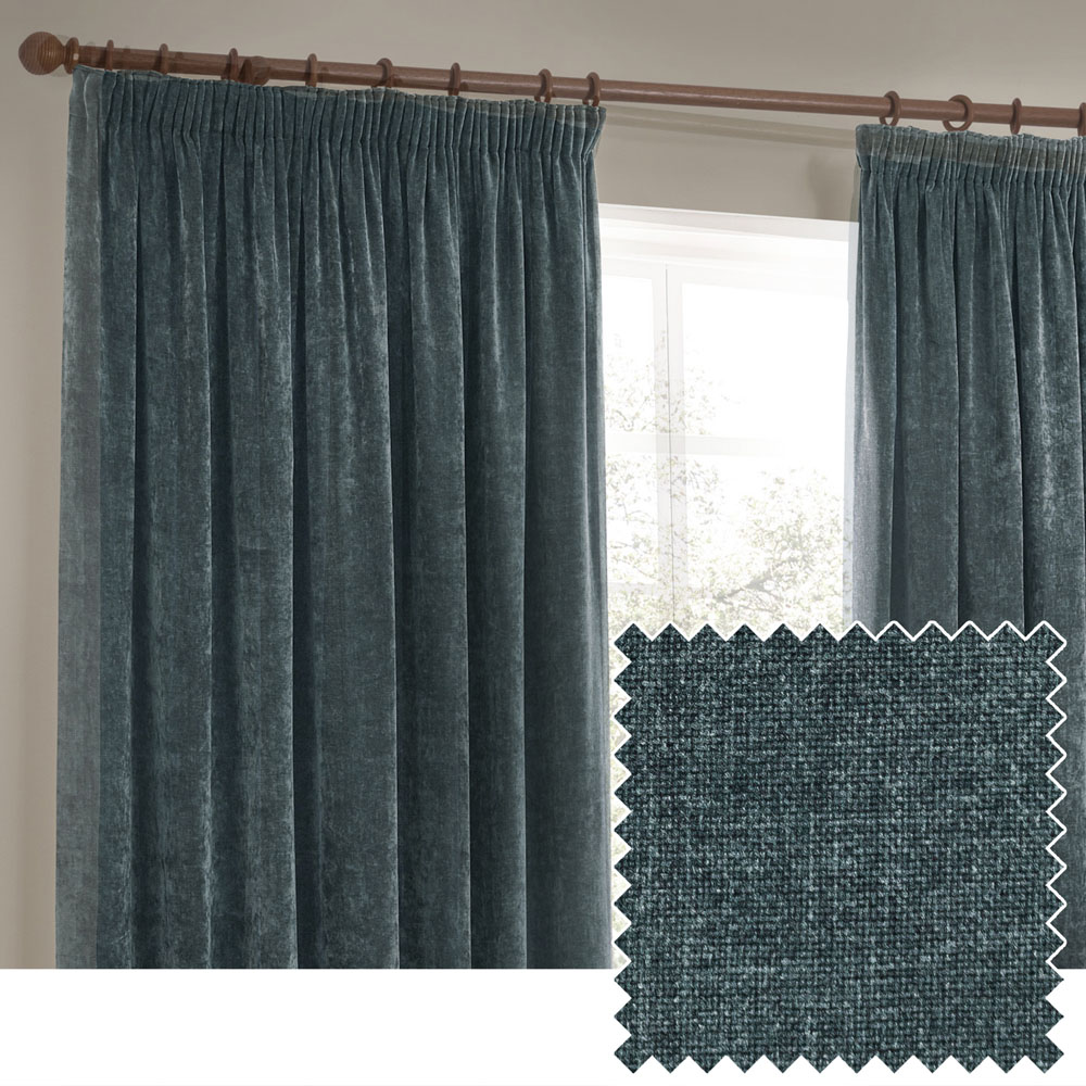 Yard Heavy Marine Chenille Velvet Pencil Pleat Curtains 229 x 137cm Image 4