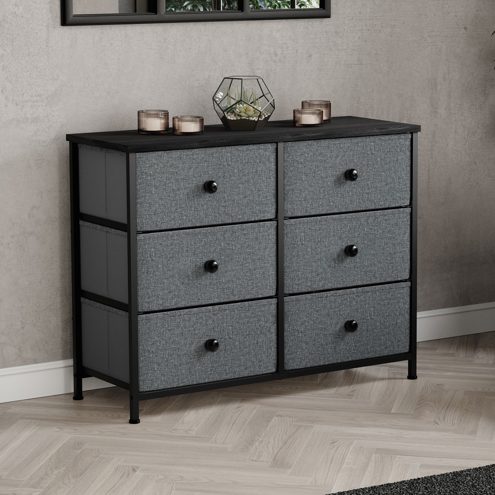 Vida Designs Chorley 6 Drawer Grey and Black Fabric Chest of Drawer Image 3