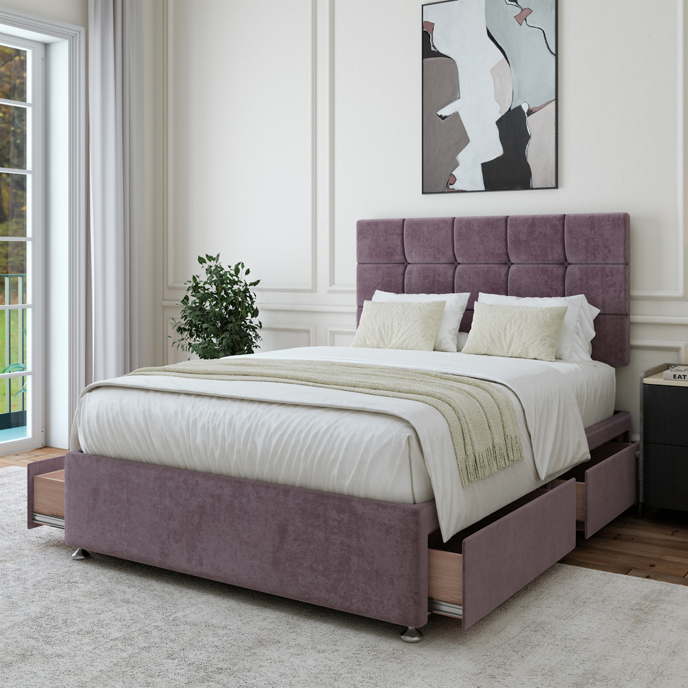 Bedmaster Double Mauve Naples Velvet 4 Drawer Divan Base with Pearl Headboard Image 3