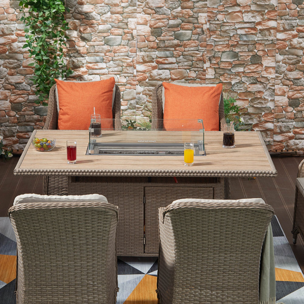 Furniture One 6 Seater Rattan Rectangular Fire Pit Table Image 4