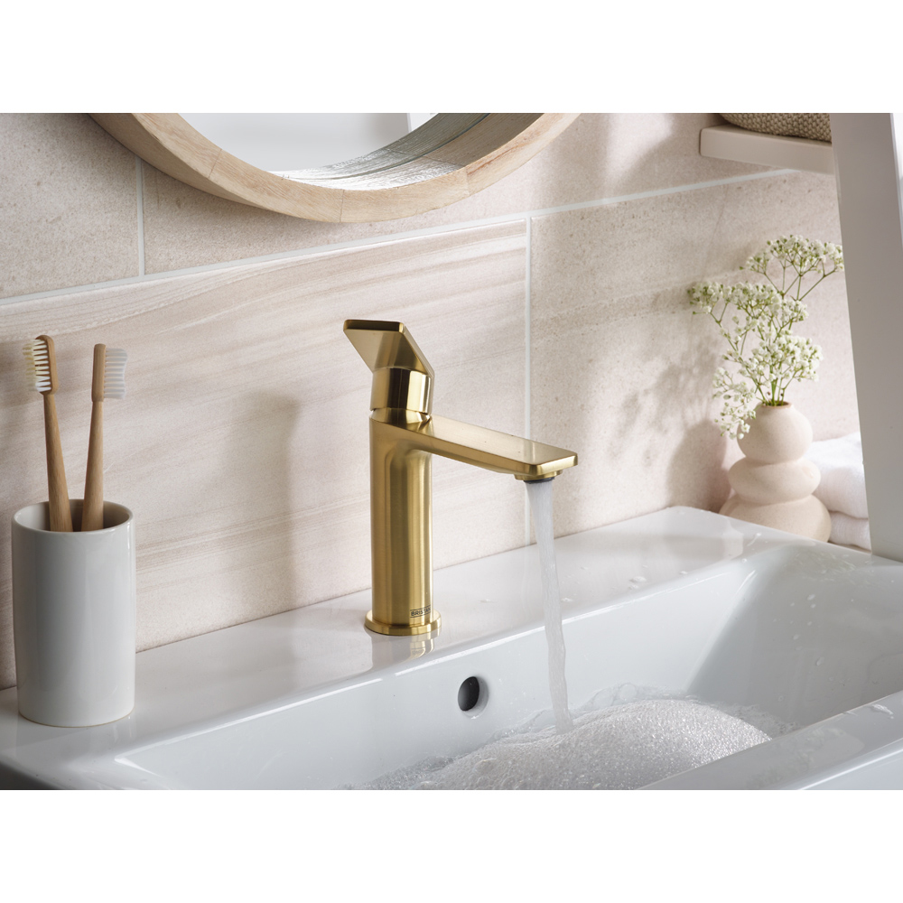 Bristan Frammento Brushed Brass Cool Start Basin Mixer with Clicker Waste Image 6