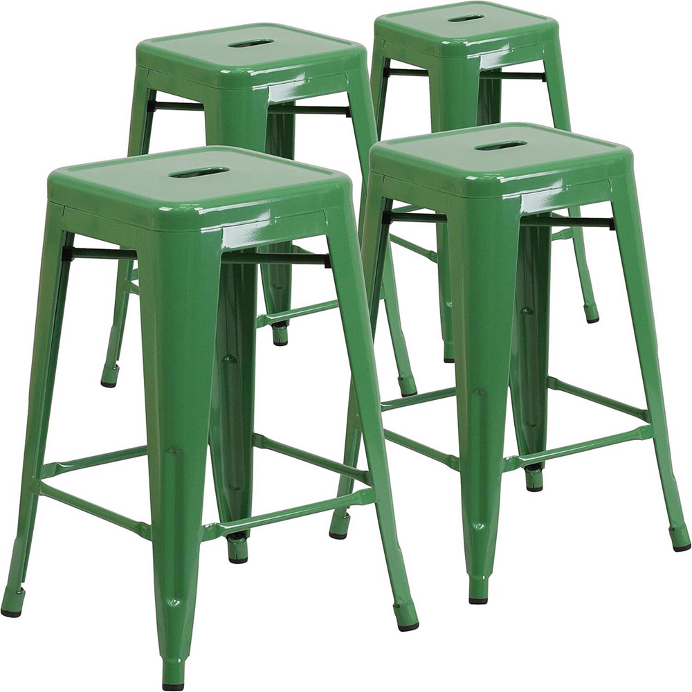 FWStyle Set of 4 24 inch Green Galvanised Steel Ready Assembled Bar Stools Image 2