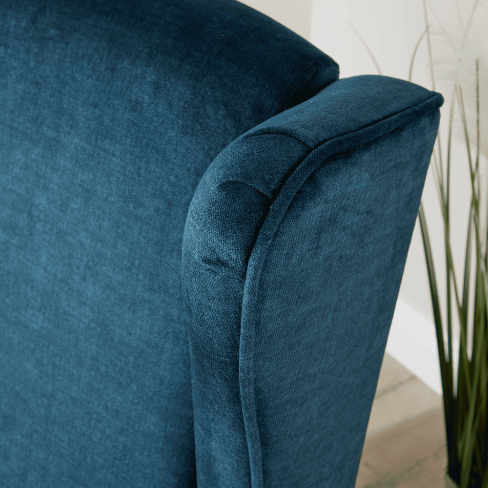 Home Source Helena Dark Blue Wingback Armchair with Wooden Legs Image 4