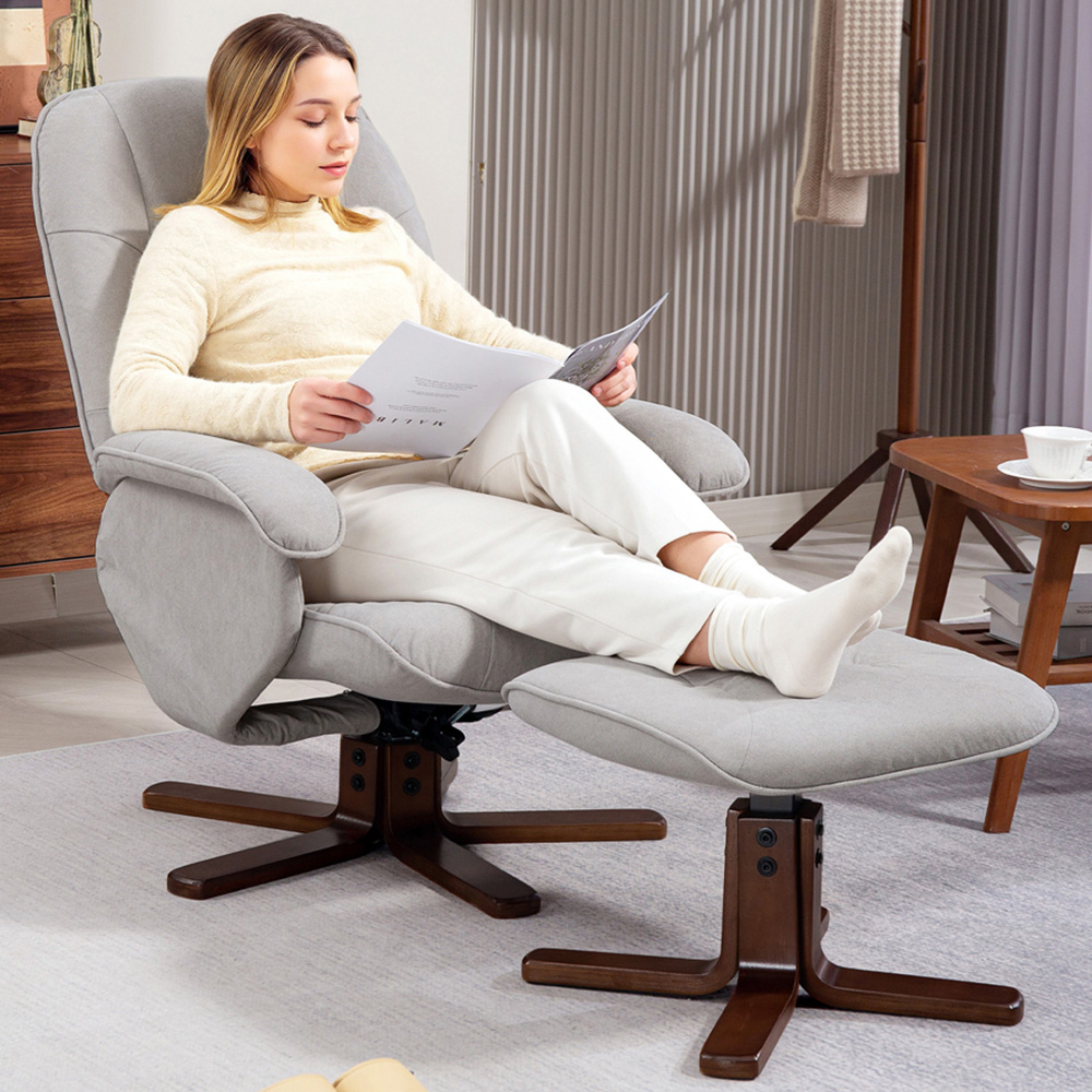 Portland Light Grey Swivel Recliner Chair with Footstool Image 4