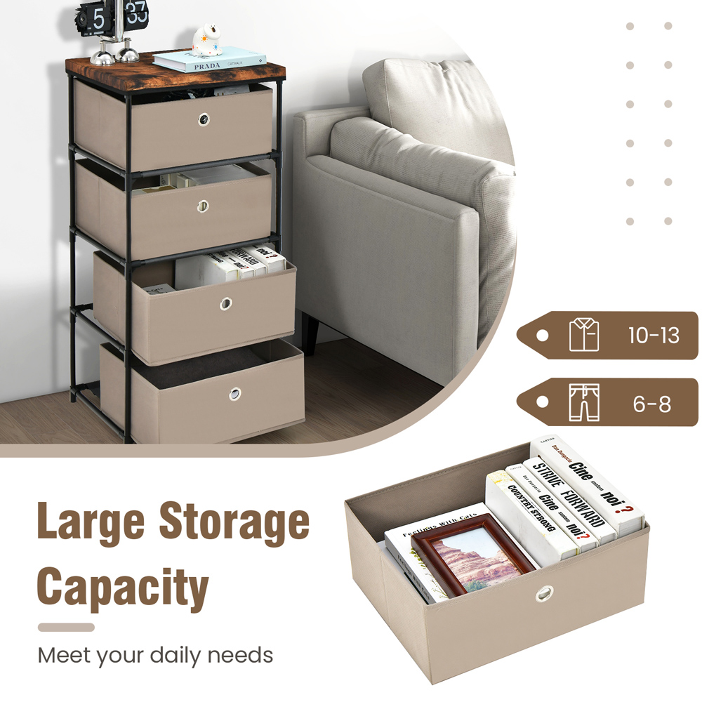 Costway 4 Drawer Coffee Fabric Dresser with Metal Frame Image 6