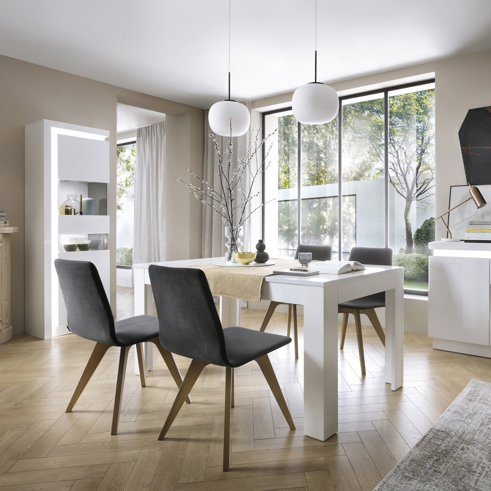 Furniture To Go Lyon White High Gloss Right Hand Tall Narrow Display Cabinet Image 5