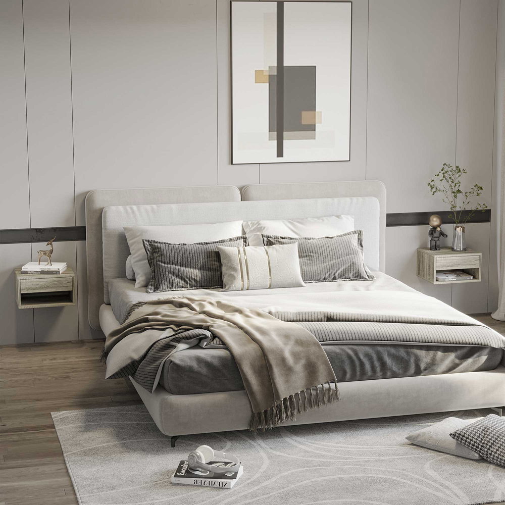 Portland Single Drawer Brown Floating Bedside Table Set of 2 Image 5