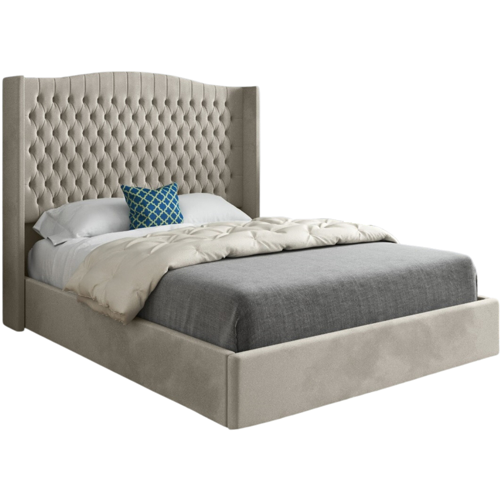 Rana Small Single Silver Soft Velvet Upholstered Bed Frame with Curved Top Winged Headboard Image 2
