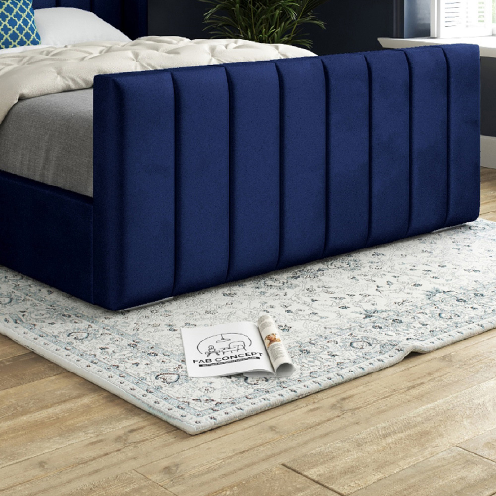 Romano King Size Blue Soft Velvet Upholstered Bed Frame with Straight Winged Headboard Image 4