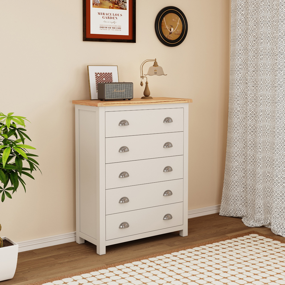 Cabinet Bits Lovere 5 Drawer White Chrome Cup Handle Chest of Drawers Image 8