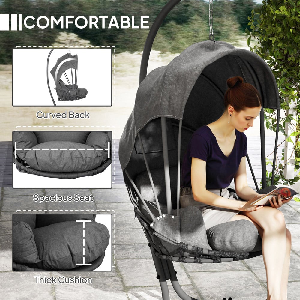 Outsunny Grey Hanging Egg Chair with Canopy Image 7