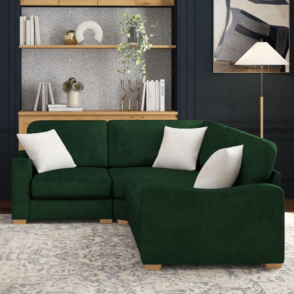 Theadford 3 Seater Forest Green Plush Velvet Fixed Back Left Hand Corner Sofa Image 5