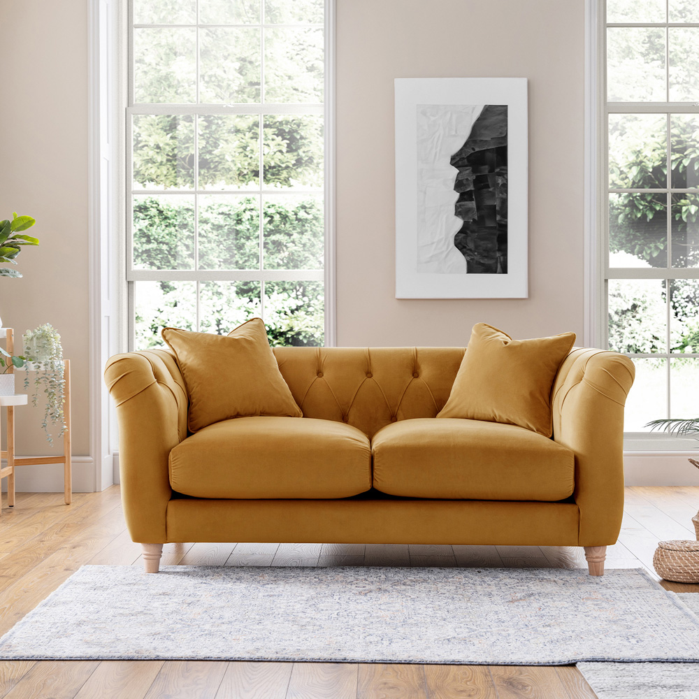 Elsie Chesterfield 2 Seater Ochre Plush Velvet Sofa Image 3