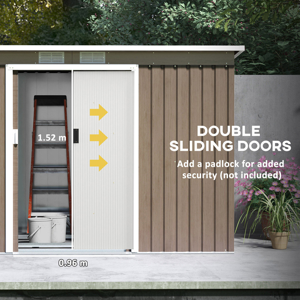 Outsunny 9 x 4ft 2 Door Light Grey Wood Grain Garden Storage Shed Image 5