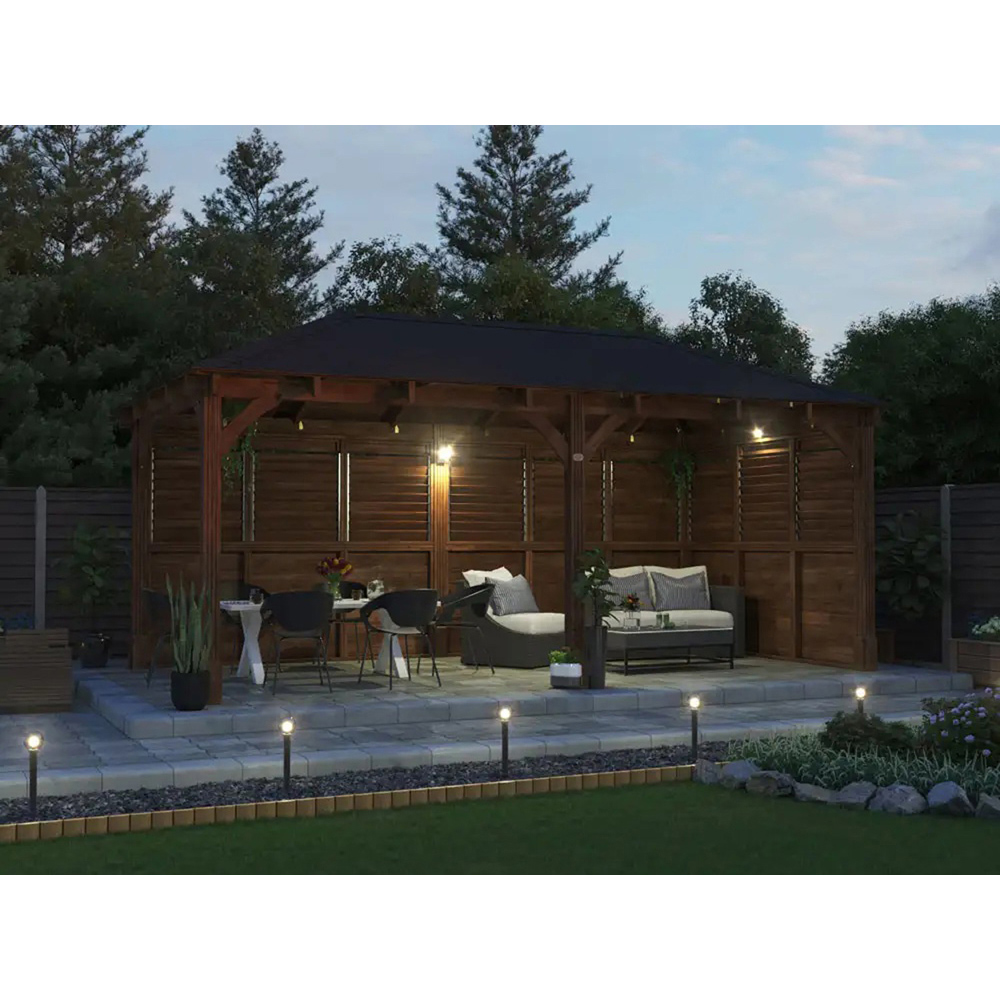 Dunster House Leviathan 6 x 3m Brown Louvre Wall Garden Gazebo with Roof Shingles Image 4