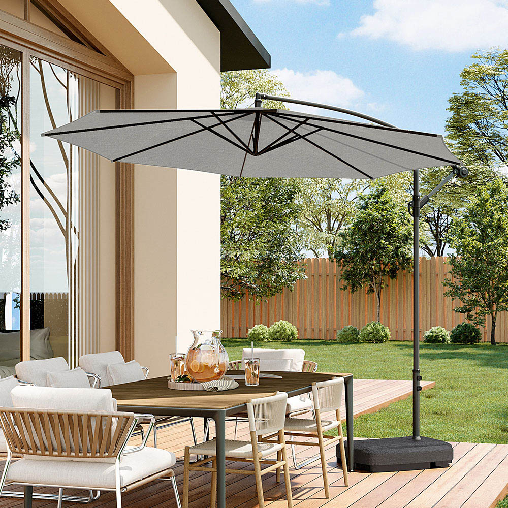 Living and Home Light Grey Cantilever Parasol 3m with 60L Fillable Base Image 2