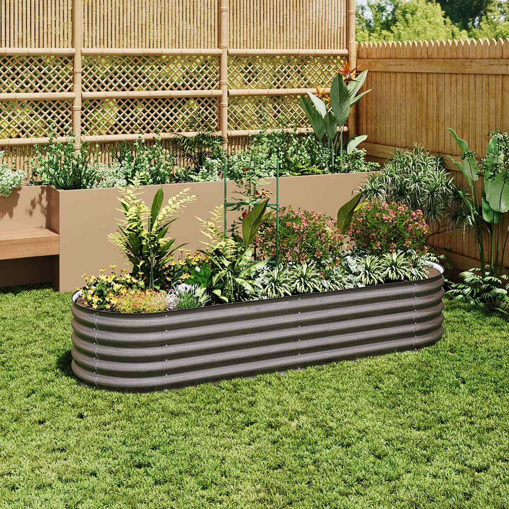 Living and Home Grey Oval Galvanised Steel Raised Garden Bed 240 x 80cm Image 5