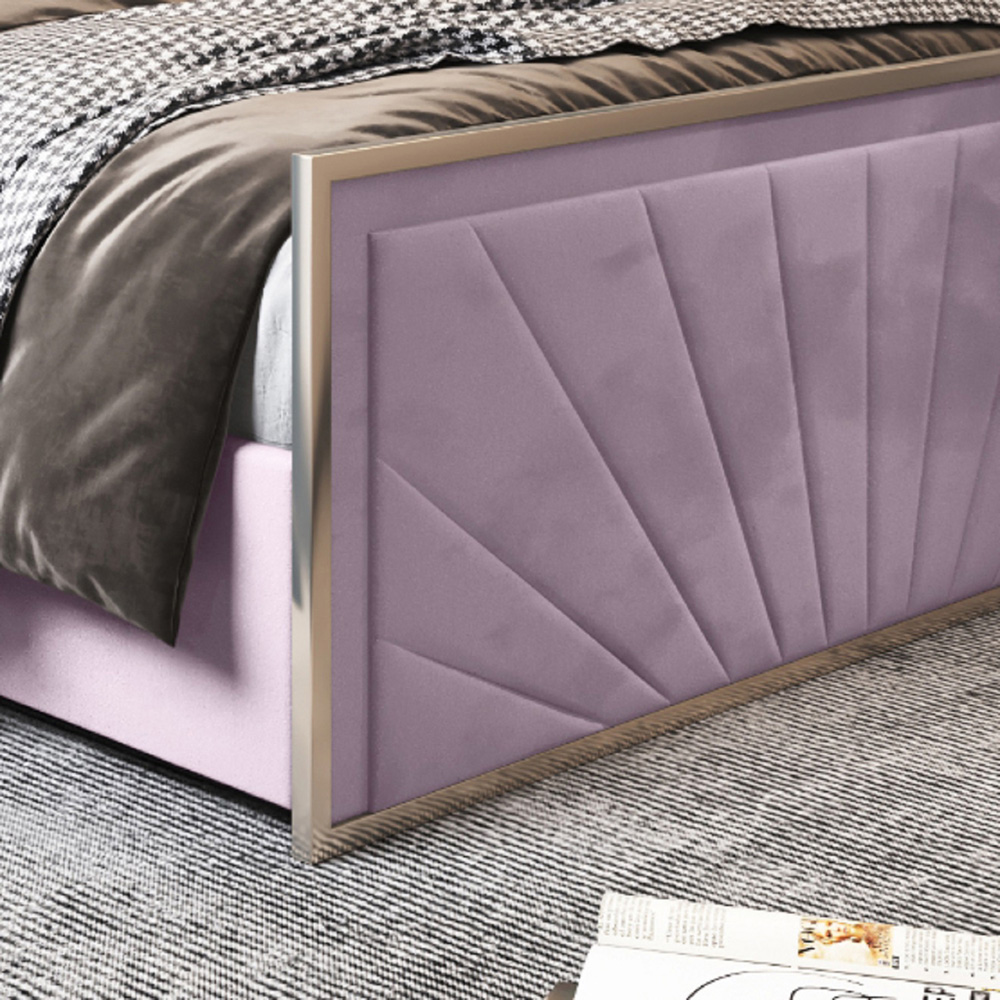 Roxy Small Double Pink Soft Velvet Upholstered Metal Bed Frame with Chevron Headboard Image 4