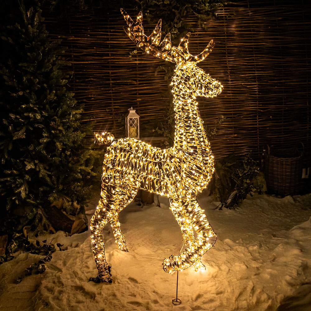 The Christmas Centre 960 Warm White LED Micro Lights Pre-Lit Gold Laser Lit Stag 150cm Image 2
