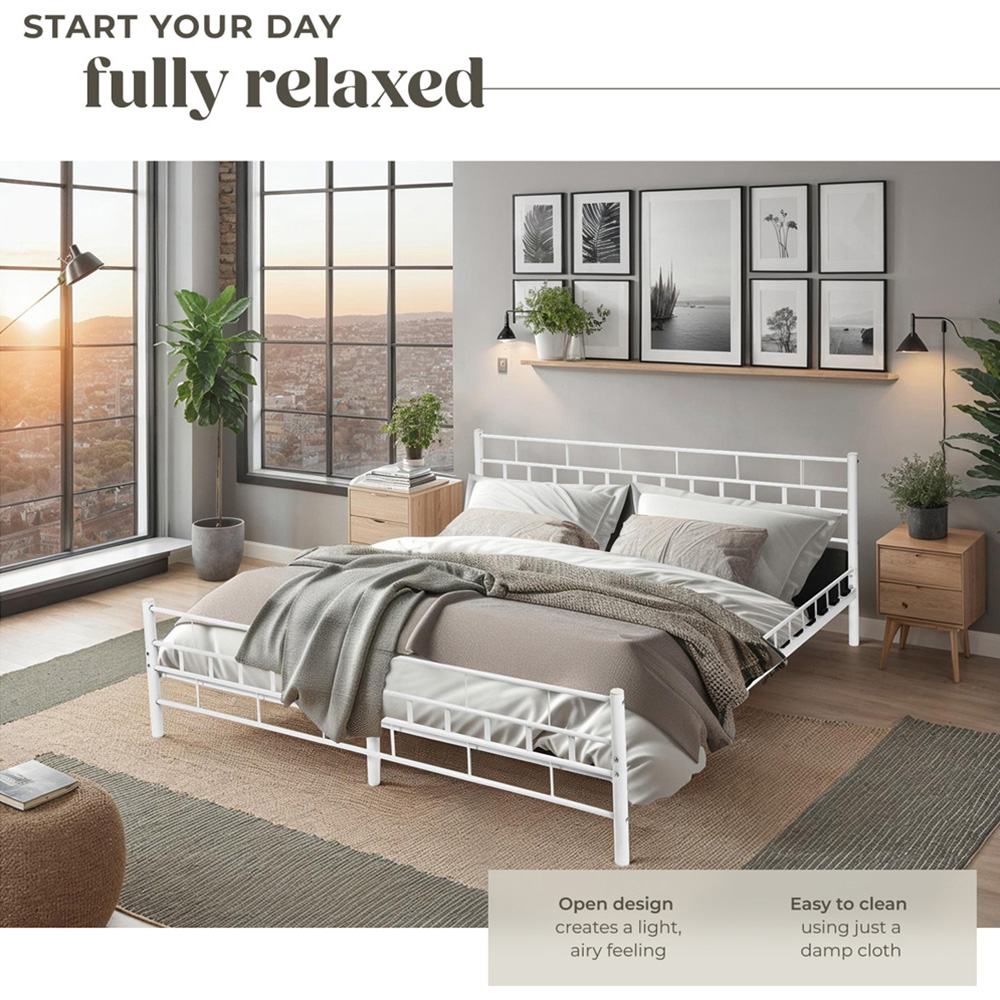 tectake King Size White Metal Bed Frame with Slatted Base Image 5