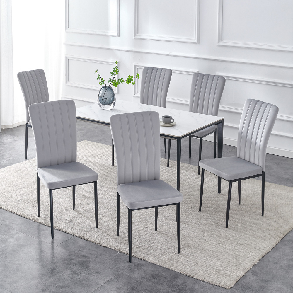 Elle Set of 6 Light Grey Velvet Effect Plush Padded Upholstered Dining Chair Image 7