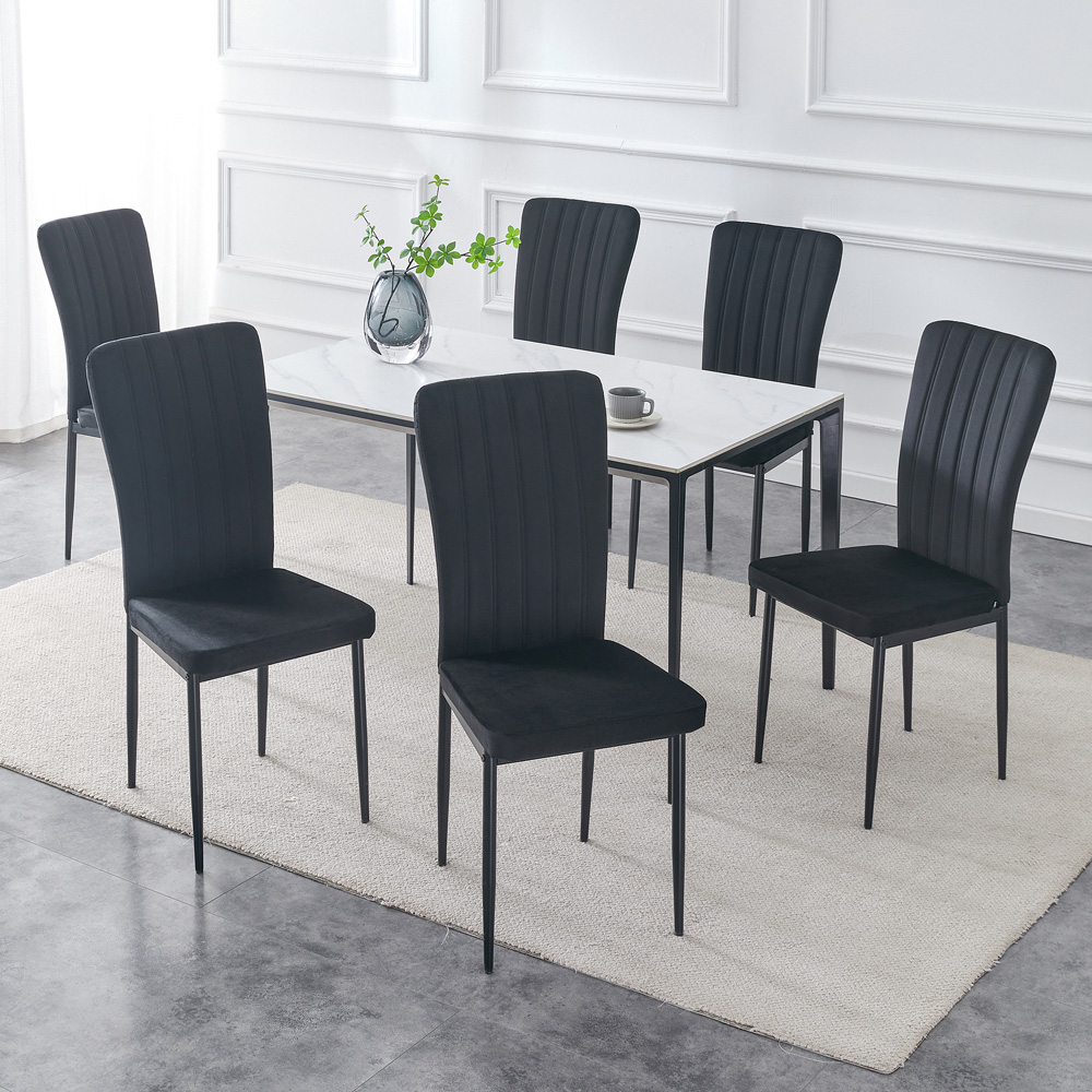 Elle Set of 6 Black Velvet Effect Plush Padded Upholstered Dining Chair Image 7