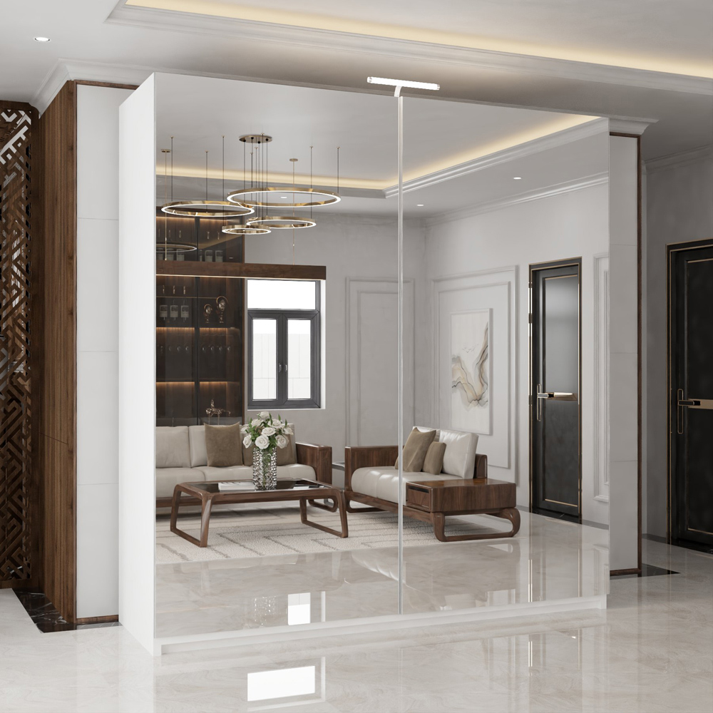 M N Furniture Modern 2 Door White Mirrored Sliding Wardrobe 150cm Image 5