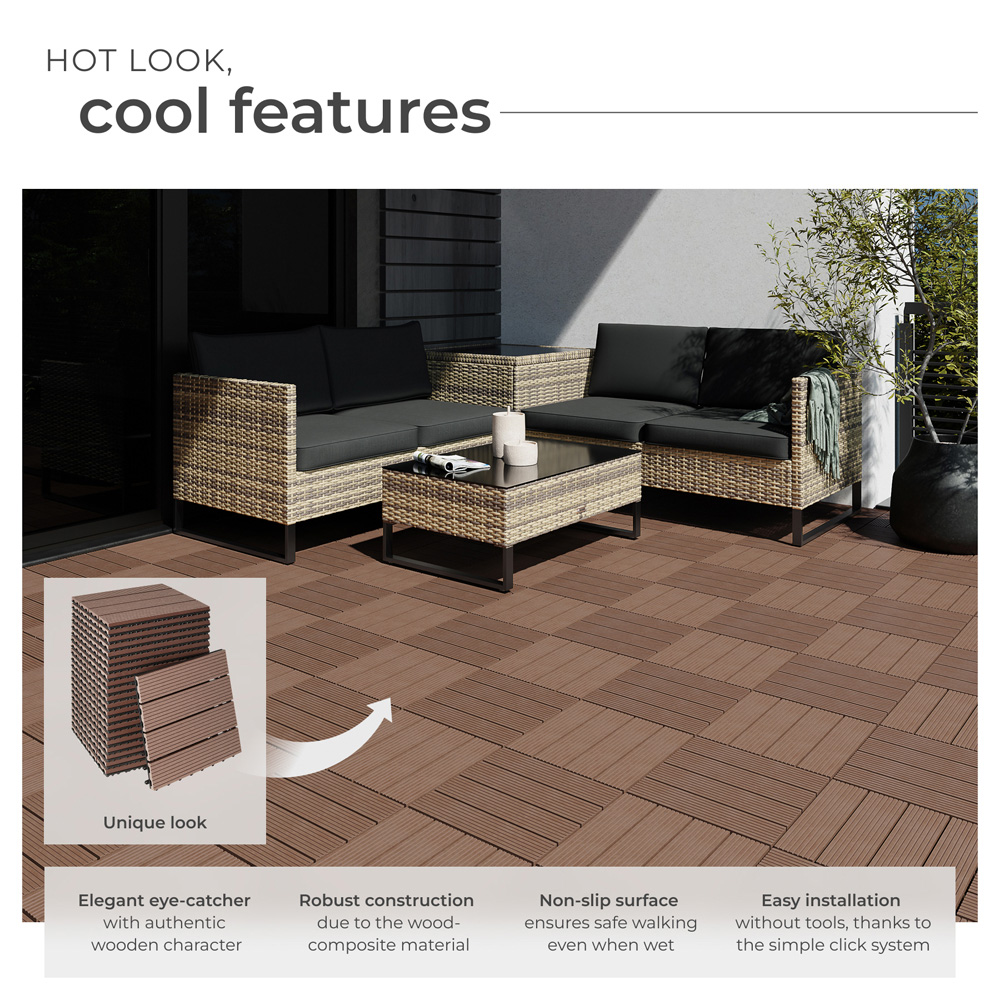 tectake Tegulas Brown Wood Lock Composite Decking 22 Pack Image 3