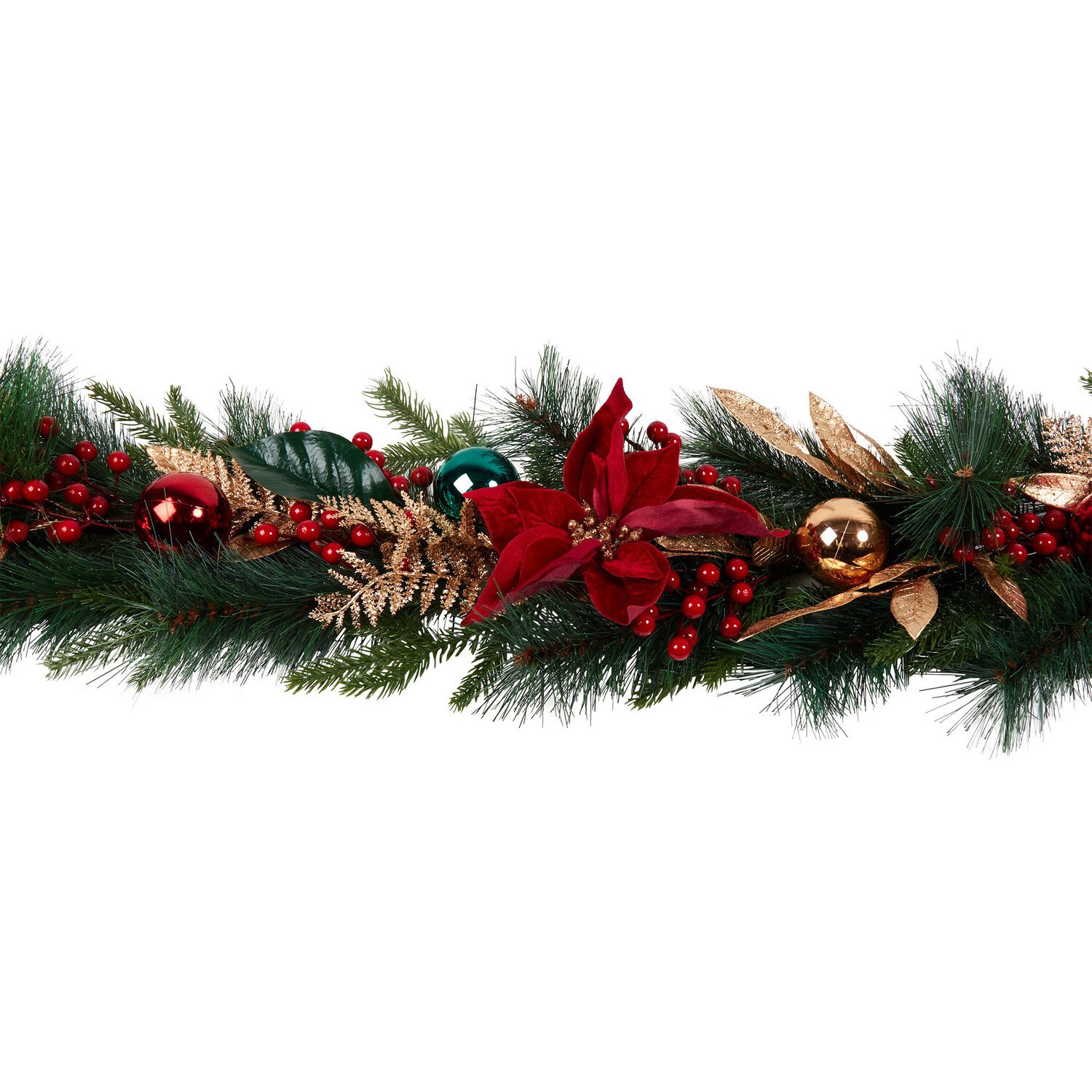 Traditional Red Berry Poinsettia Garland - Green Image 1